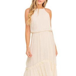All in Favor Halter Maxi Dress in Cream, Size M